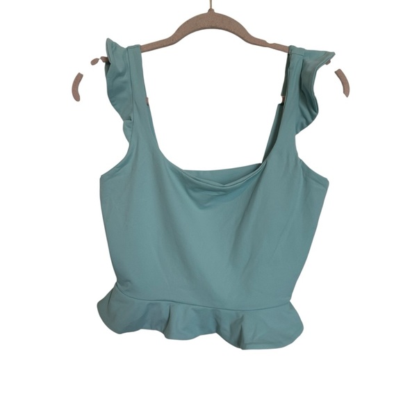 Susana Monaco wide strap crop tank top. Light Blue/teal. Ruffle Strap Size Med. - Picture 3 of 6